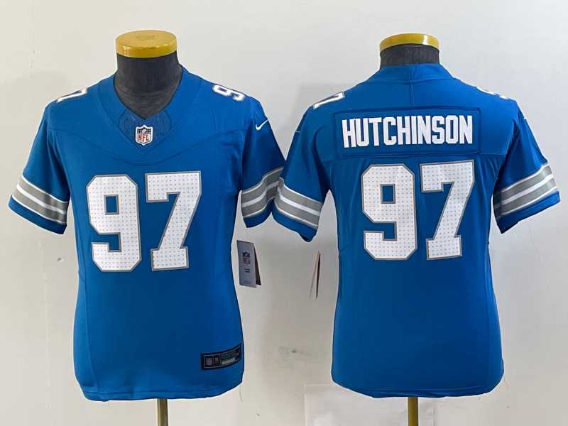 Youth Detroit Lions #97 Aidan Hutchinson Limited Blue 2024 FUSE Vapor Jersey->->Youth Jersey